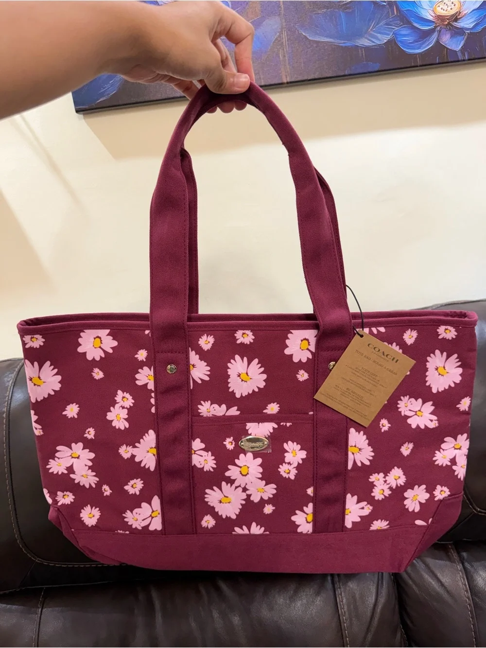 Coach Fragrance Daisy Tote Bag Burgundy Floral Canvas Promo GWP NWT